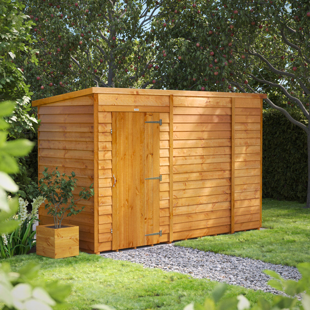 Powersheds 10 x 4ft Timber Overlap Windowless Pent Garden Shed Golden Brown 130.8cm W X 311.6cm D X 202.8cm H