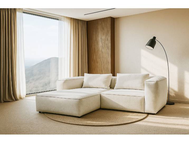 Ecksofa, Struktur grob, Beige, 228×166 cm, Extra Tiefe, Skandinavisch, andas