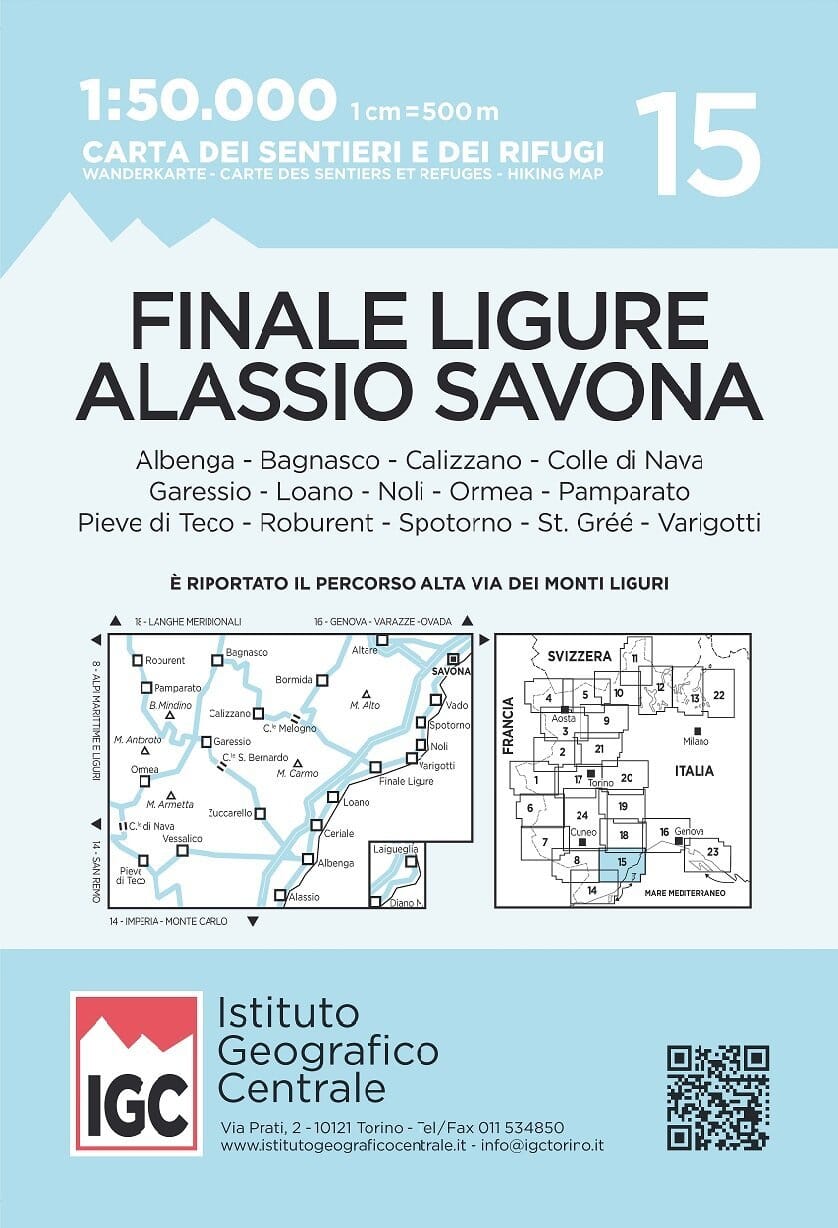 Carte de randonnée n° 15 - Finale Ligure, Alassio, Savona   Istituto Geografico Centrale -1/50 000