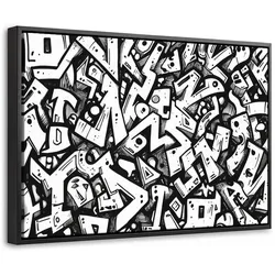 LEINWAND Bilder mit Rahmen - Formen - Buchstaben - Graffiti - Schwarz - 30x20