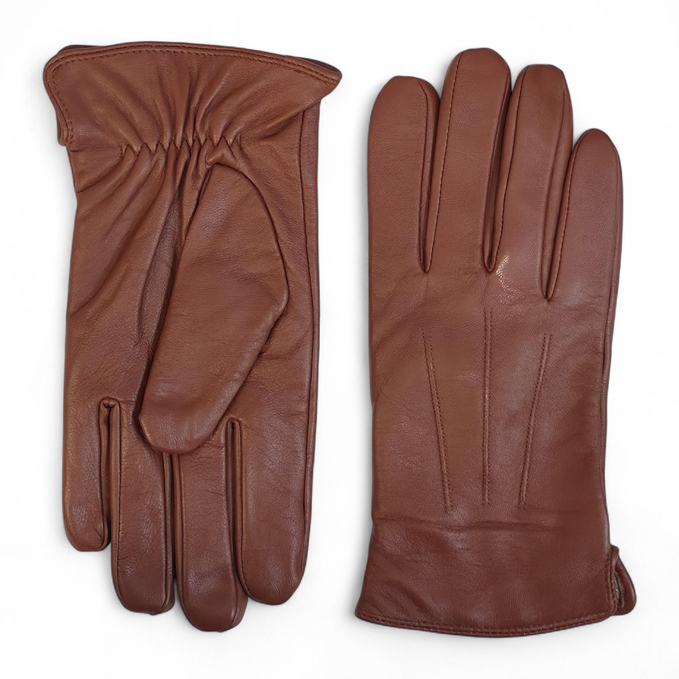 Herrenhandschuhe aus hellbraunem italienischem Leder mit warmem Wollfutter, ideal für Winter, Reiten und Autofahren.