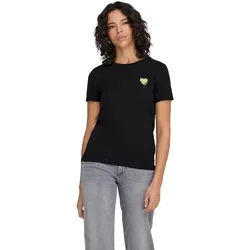 Only T-Shirt Kita Schwarz mit Glitzer-Herz aus Bio-Baumwolle-M