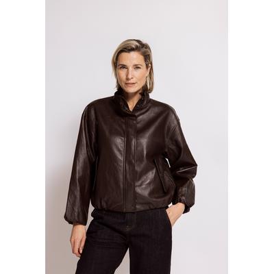 Jackenblazer ZHRILL "ASAMI", Damen, Gr. XXL, braun, Web, Obermaterial: 74% Viskose, 14% Baumwolle, 8% Polyester, 4% metallisierte Fasern, unifarben, bequem hüftbedeckend, Rundhals, elastischer Bund, Blazer, Blouson -in Leder-Optik / moderner Look /...