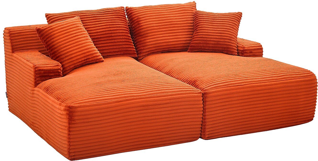 Vente-unique 3-Sitzer-Sofa, komprimiert, mit tiefer Sitzfläche aus grobem Cord in Terrakotta DONILIA