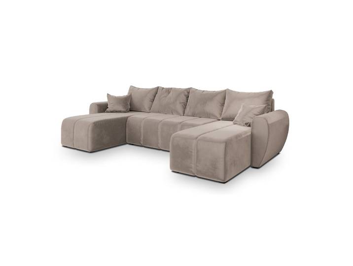 WOHNLANDSCHAFT MADISON U Beige Plüsch-Stoff mit Schlaffunktion