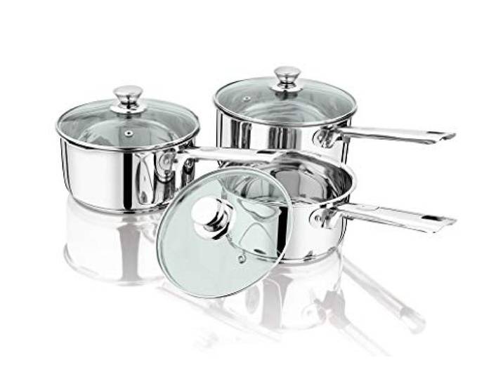 Penguin Home Topfsets 16 Cm, 18 Cm & 20 Cm Edelstahl-Kochtopf-Sets Mit Induktionskochfeld Und Glasdeckel Doppelte Gießlippen Kochgeschirr-Set Kochtöpfe & Pfannen