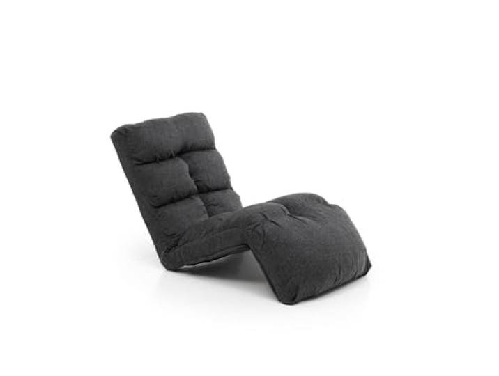 Hanah Home Modern 1-Seat Sofa-Bed, Dark Grey, 100% Metal Frame & Linen Fabric 14-Level Adjustable Back, 160 cm Fully Reclined Stylish & Functional