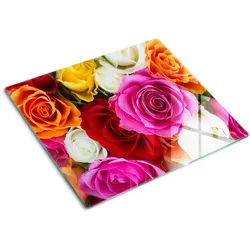 GLASPLATTE 60x52 cm Bunte Rosen