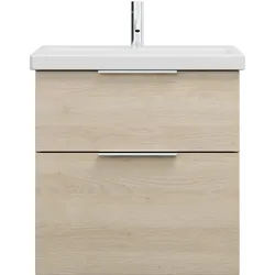 burgbad Eqio Keramik-Waschtisch inklusive Waschtischunterschrank, Breite 630mm, SEYQ063F3180C0001G0146, Farbe: Eiche Dekor Cashmere / Eiche Dekor Cashmere, Griff Chrom G0146