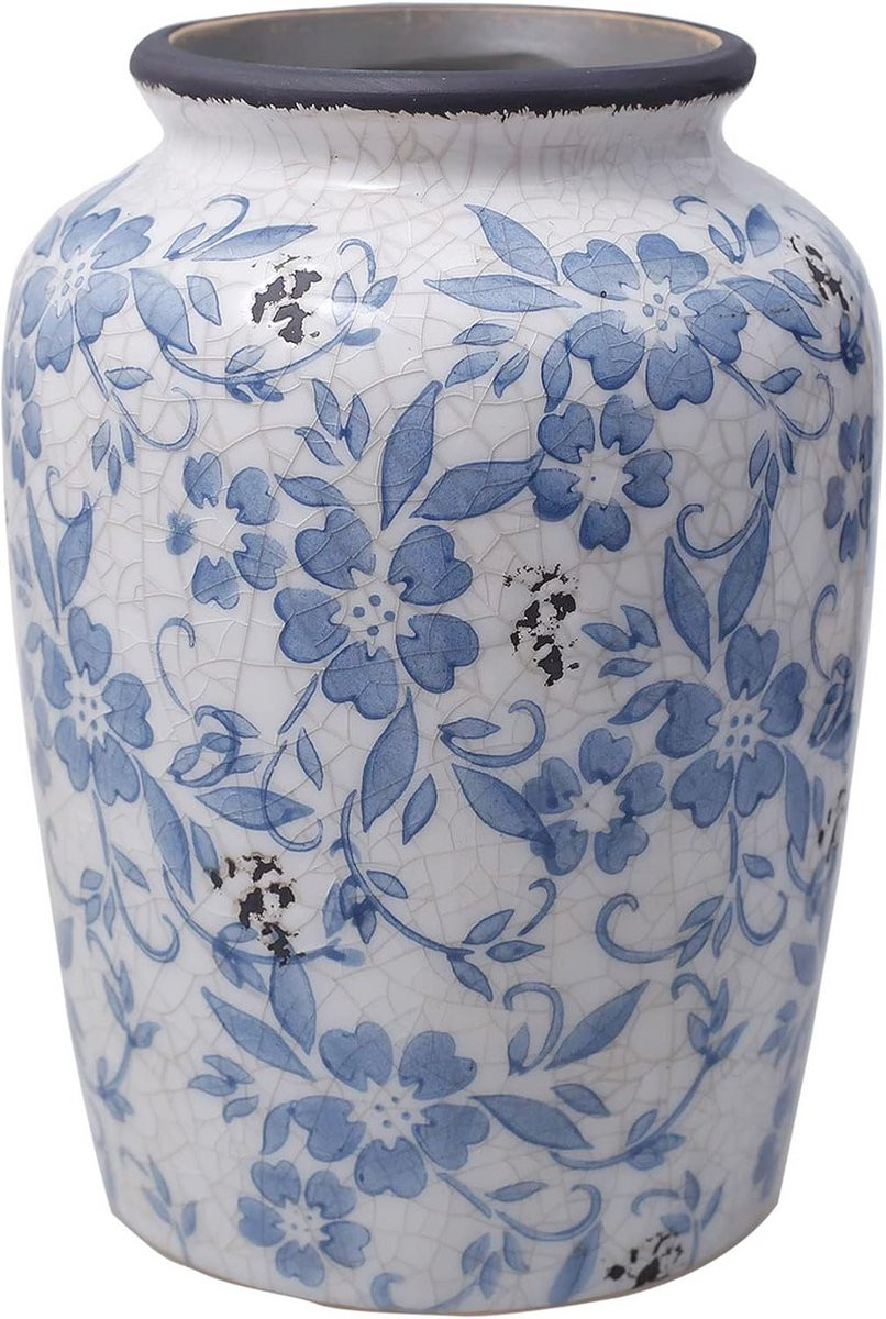 Vintage Keramische Blauwe en Witte Vaas voor Thuisdecoratie