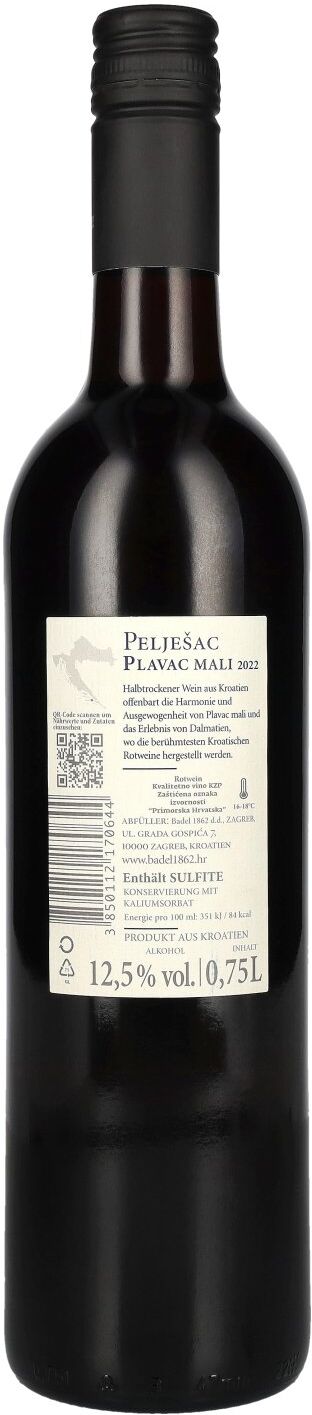 Badel Plavac mali Pelješac 2022 12,5% Vol. 0,75l