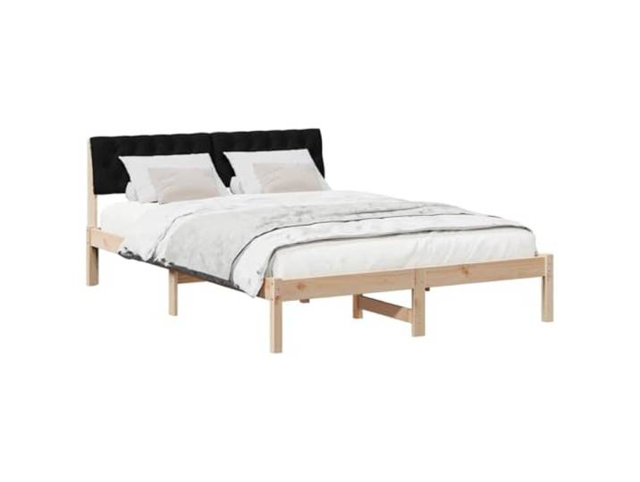 KTHLBRH Bettgestell aus Kiefernholz, mit Kopfteil, Braun und Schwarz Modernes Design, gepolstertes Kopfteil aus Polyester, quadratische Beine, Kapazität 200 kg