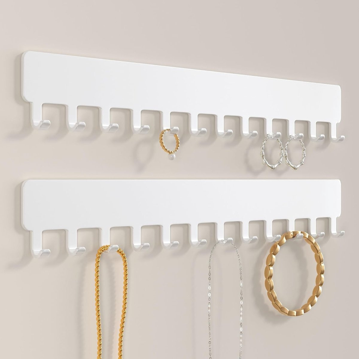 Set van 2 zelfklevende witte hangende sieraden organizers voor kettingen