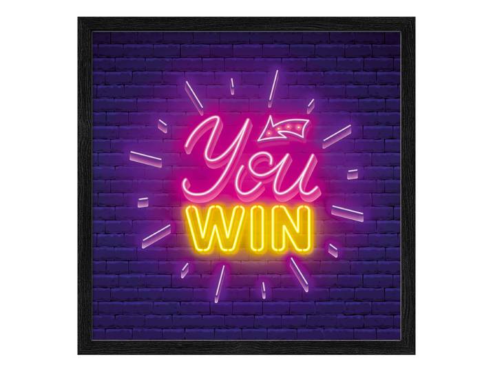 Holzbild You Win Floatglas, MDF Pink/Gelb/Violett 33 x 33 x 1cm