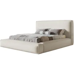 BETT 140x200 - Polsterbett mit Bettkasten und Holzrahmen - Modern Bett - Eleganter Catch-Me-Stoff - Kollektion Luna Maxi - Weiß