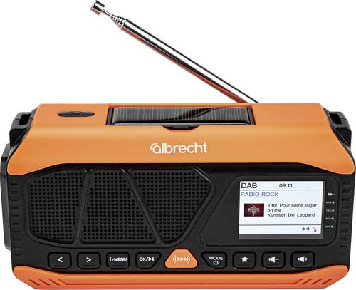 Albrecht DR113 Outdoorradio DAB+, UKW UKW, DAB+, Notfallradio, Bluetooth Handkurbel, Solarpanel, spritzwassergeschützt