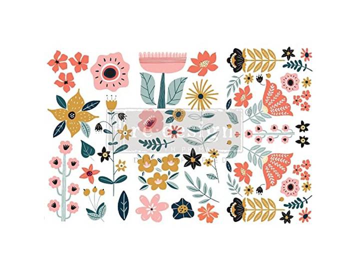 Prima Marketing Re-Design Decor Transfers 6 X12 3/Sheets-Doodle Flowers -RE656034