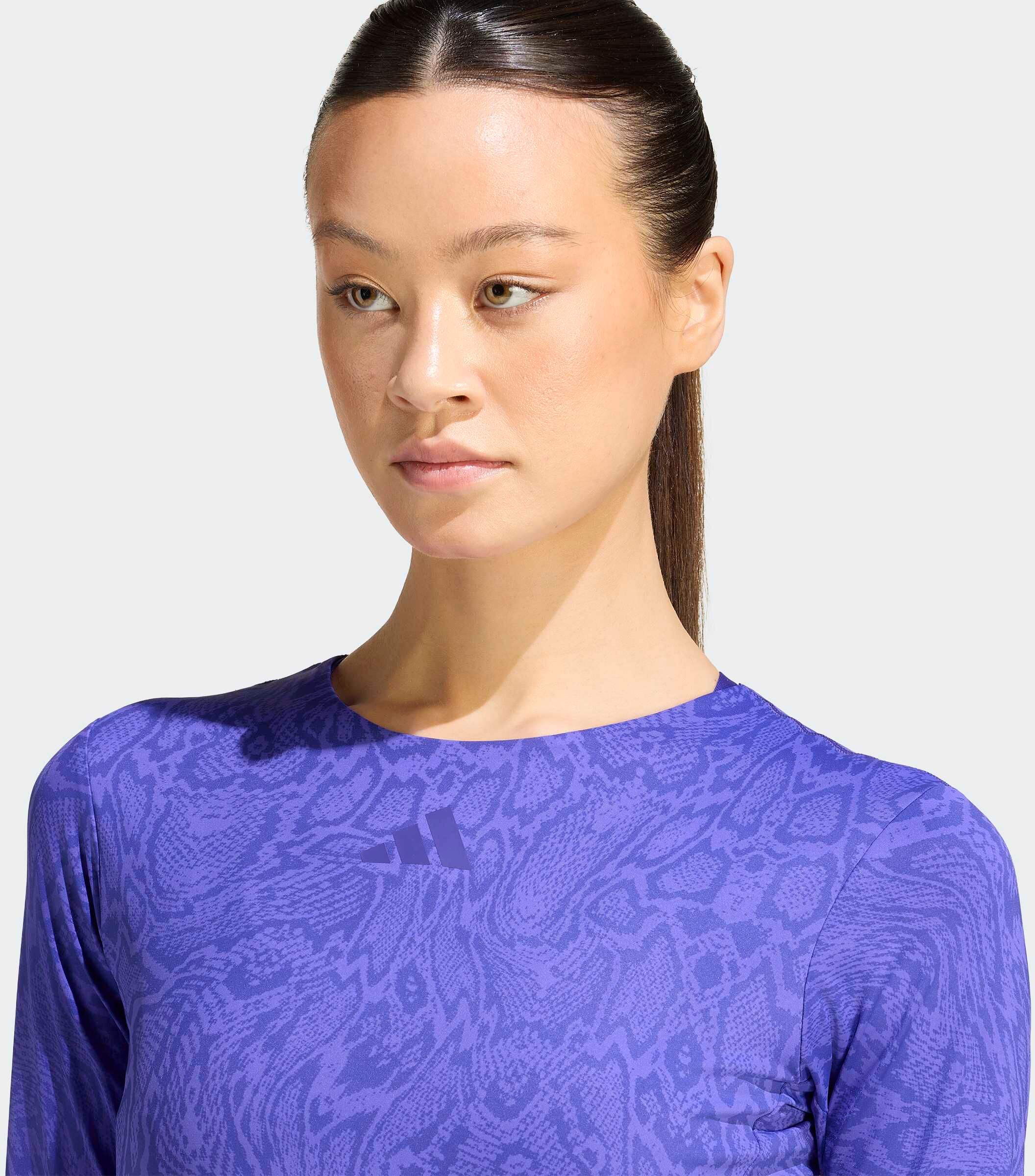 Funktionsshirt ADIDAS PERFORMANCE "PRIMELIFT WORKOUT SNAKE TWIST, WENDEDESIGN", Damen, Gr. L, solar lila, pure lila, Obermaterial: 88% Polyester, 12% Elasthan, V-Ausschnitt, Shirts Funktionsshirt solar lila, pure lila L