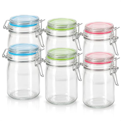 COM-FOUR 6x Weckpotten met clipsluiting en rubberen ring, luchtdichte voorraadpotten, 250 ml