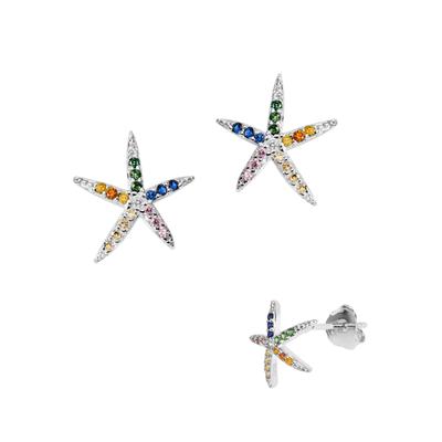 Paar Ohrstecker FIRETTI "Schmuck Geschenk Silber 925 Ohrschmuck Seestern", bunt (silberfarben, blau, grün, gelb, orange, violett, blau, grün, gelb, orange, violett), Ohrringe, Damen, Silber 925 (Sterlingsilber), Made in Germany - mit Zirkonia (synth.)