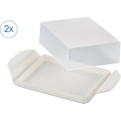 Butterdose RUCO "mit Deckel, 2er Set", weiß (weiß, transparent), B:9,5cm H:4,5cm L:17cm, Kunststoff, Lebensmittelaufbewahrungsbehälter, Butterglocke 250 g, Made in Germany
