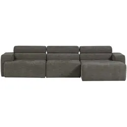 Ecksofa Novi aus meliertem Webstoff, modern mit Chaiselongue rechts, grau, verstellbare Nackenstütze