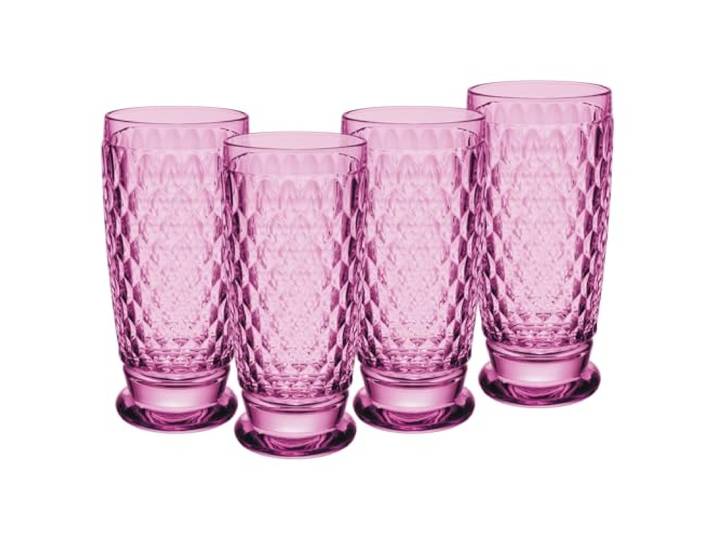 Villeroy & Boch Boston Berry Longdrinkgläser 4er Set, 400 ml, Farbige Trinkgläser mit Facettenmuster, Kristallglas für Cocktails, Spülmaschinengeeignet, Rosa