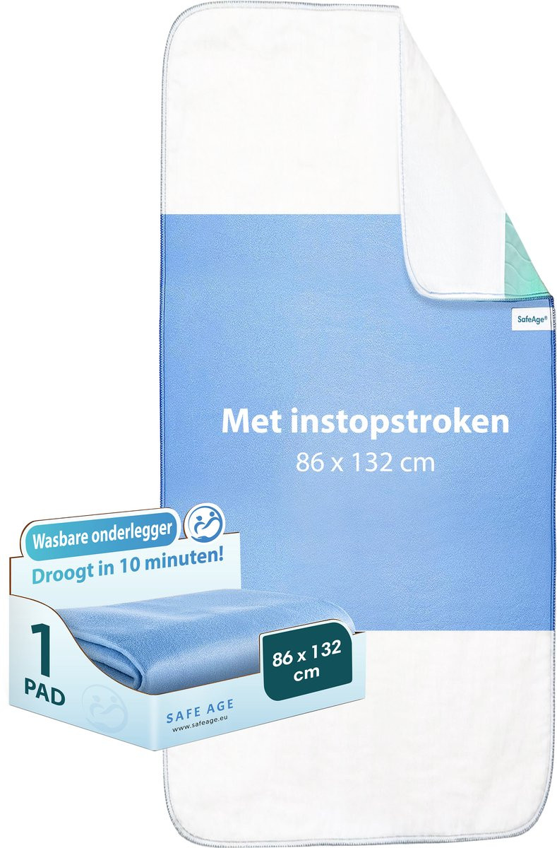 Safe Age wasbare incontinentie onderleggers met instopstroken voor volwassenen, kinderen en huisdieren, anti-slip matrasbeschermer, Groot