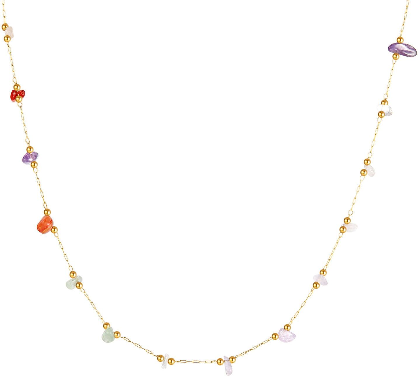 Kette ohne Anhänger FIRETTI "Schmuck Geschenk Edelstahl Halsschmuck Halskette Edelstein", bunt (gelbgoldfarben,flieder, lavendel, kristallweiß, grün), Halsketten, Damen, Edelstahl, L: 45, Kette ohne Anhänger, mit Naturstein gelbgoldfarben,flieder, lavende