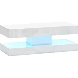 COUCHTISCH Wohnzimmertisch Hochglanz mit LED Beleuchtung, Stauraum Weiß