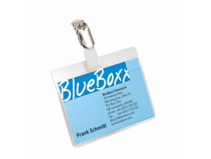 Durable Porte-badge Universel avec Clip Métallique\, 25 pièces\, transparent Format 60 x 90 mm\, plastique rigide transparent\, pour salon et congrès\, avec bristols vierges inclus