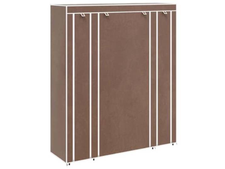 Klappbare Stoffschrank mit Trennwänden und Stangen, Braun Feuchtigkeitsbeständiges Vlies, Eisenrohre, Kletttür und Schieber, einfache Montage