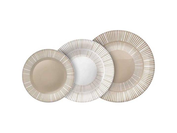 CRISTALICA Teller Geschirr Set Tafelservice Weiße Beige Opalglas 18-TLG
