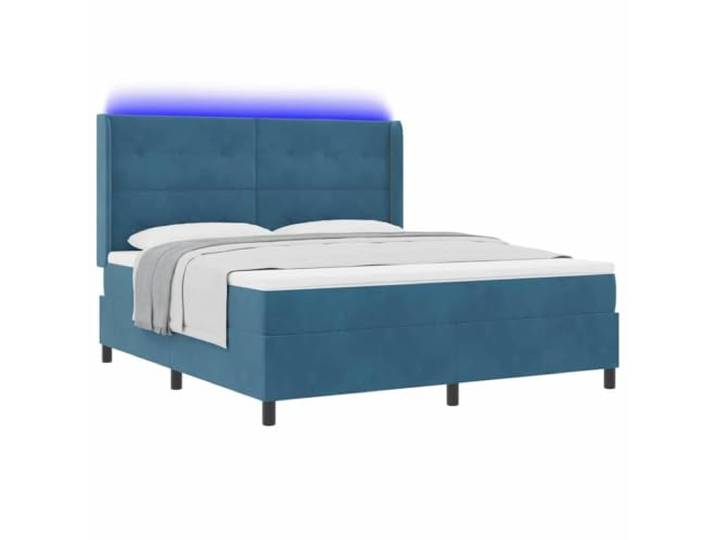 KTHLBRH Boxspringbett mit blauen LED-Lichtern, 180 x 200 cm, Samt Zeitgenössisches Design, Holzrahmen, mehrfarbige Beleuchtung, perfekt zum Entspannen