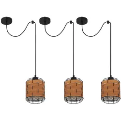 Pendelleuchte Esstischlampe Hängelampe Holzoptik Wohnzimmer, Gitter Optik, 1x E27, DxH 15 x 200 cm, 3er Set