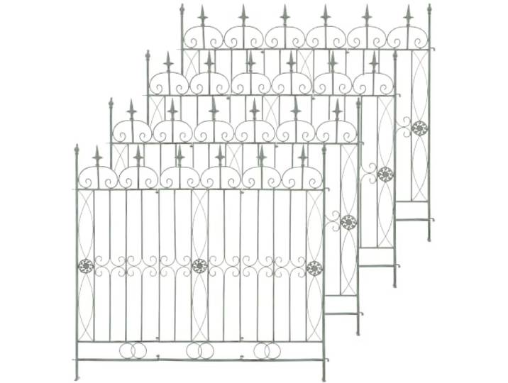 CLP 4er Set Eisen-Gartenzäune Mangold Eisen, modularer Steckzaun ohne Betonieren, Rankzaun im Landhausstil für Garten und Terrasse, Farbe:antik-grün