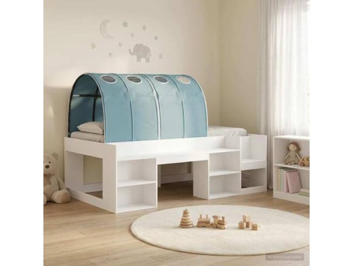 RJPLMFV Bett mit 3 Teilen, Weiß und Hellblau, Holz Feste Lattenroste, Regale, modernes Design, einfach zu montieren