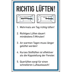 Hinweisschild, Richtig lüften - 200x300x1.5 mm Kunststoff