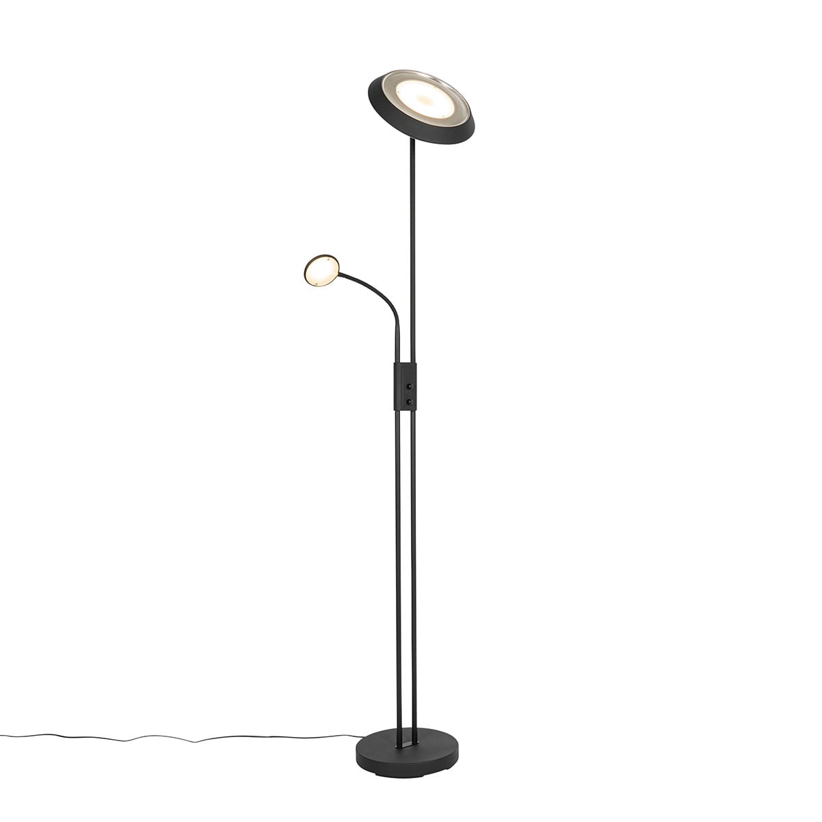 Qazqa Vloerlamp zwart met dimbare LED en leeslamp