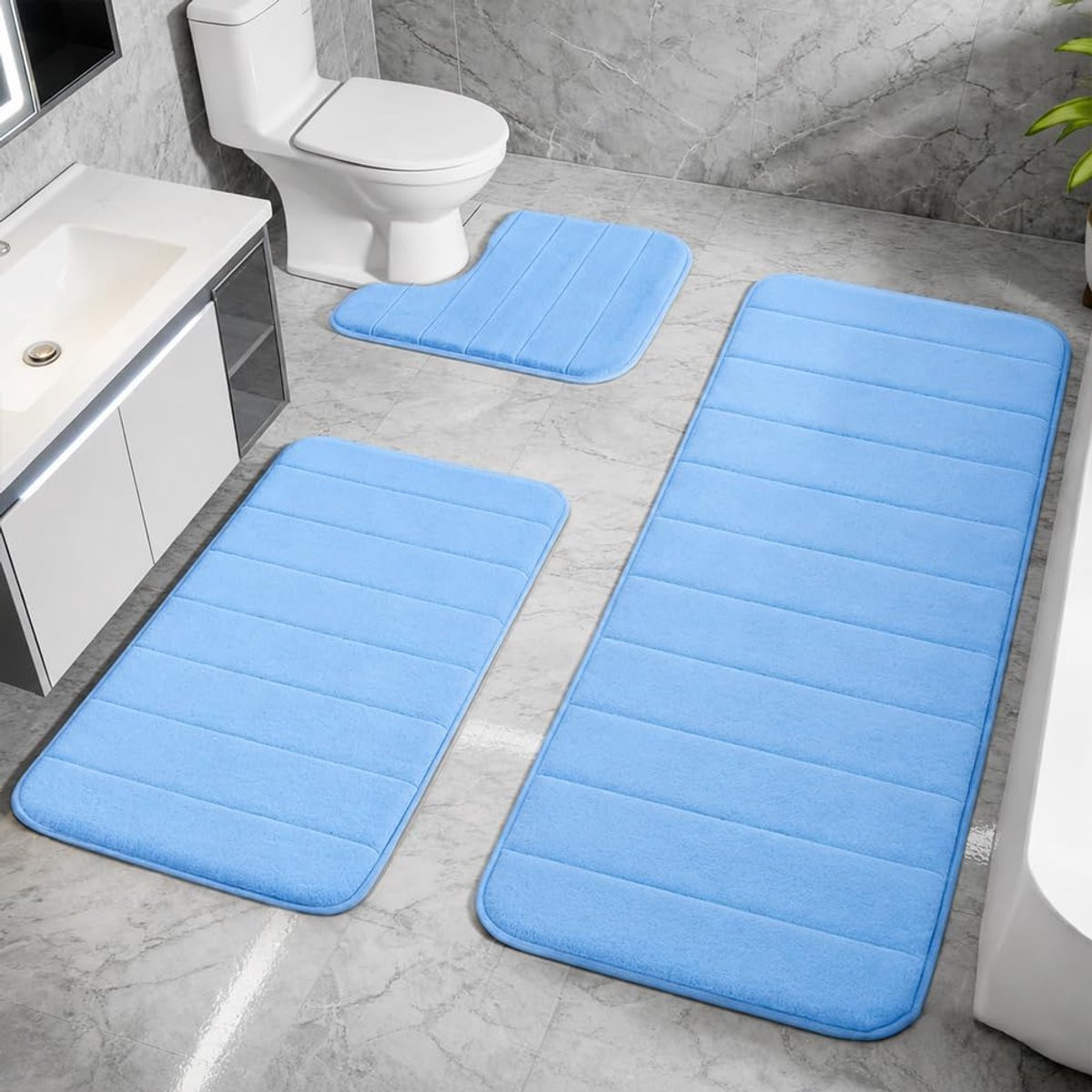 ShopVlot 3-delige badkamertapijtenset met traagschuim, antislip en absorberend materiaal
