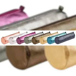 Clairefontaine 8x Schlampermäppchen aus Leder Cuirisé rund Ø5,5x22cm - Sortiert 8695C