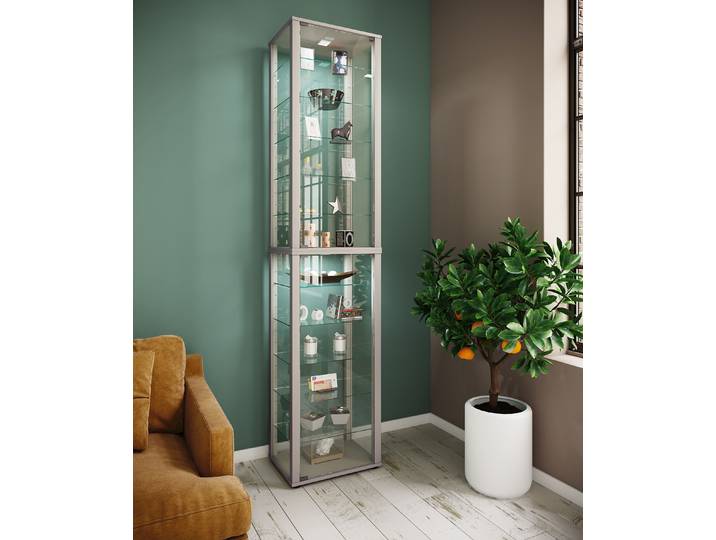Vitrine sur pied Kavisa 227cm 10 Argenté/Argenté