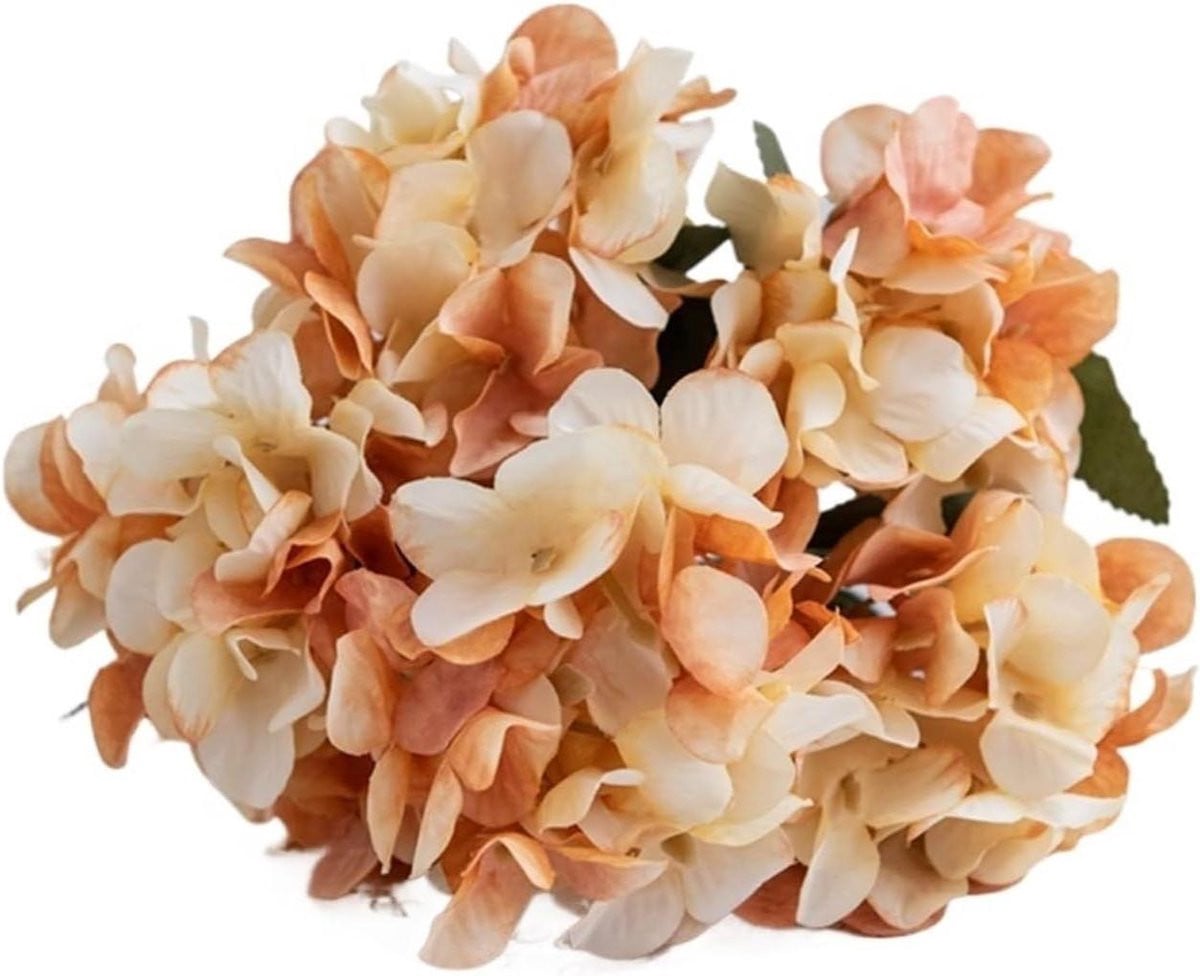 Kunsthortensia Boeket Champagne - Zijde Bloemen voor Huis Decoratie - 34 cm Lengte