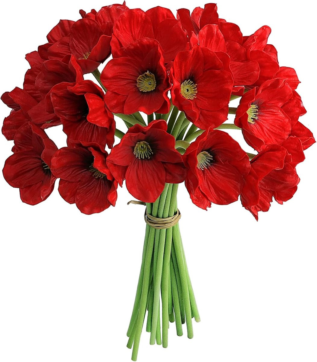 Realistische kunstklaprozen decoratie bloemen van latex - Rood - Hoogte: 33 cm