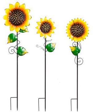Evergreen Radiant Sunflower Garden Stake, Set of 3