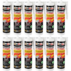 IsolBau Montagekleber Fix-Power, für innen & außen, 12 x 480g, Baukleber, extra stark, schnellhaftend, flexibel, weiß