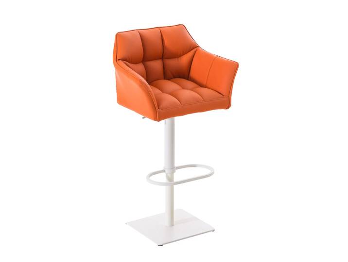 TPFLiving Barhocker Damaskus Gestell weiß Kunstleder - Orange