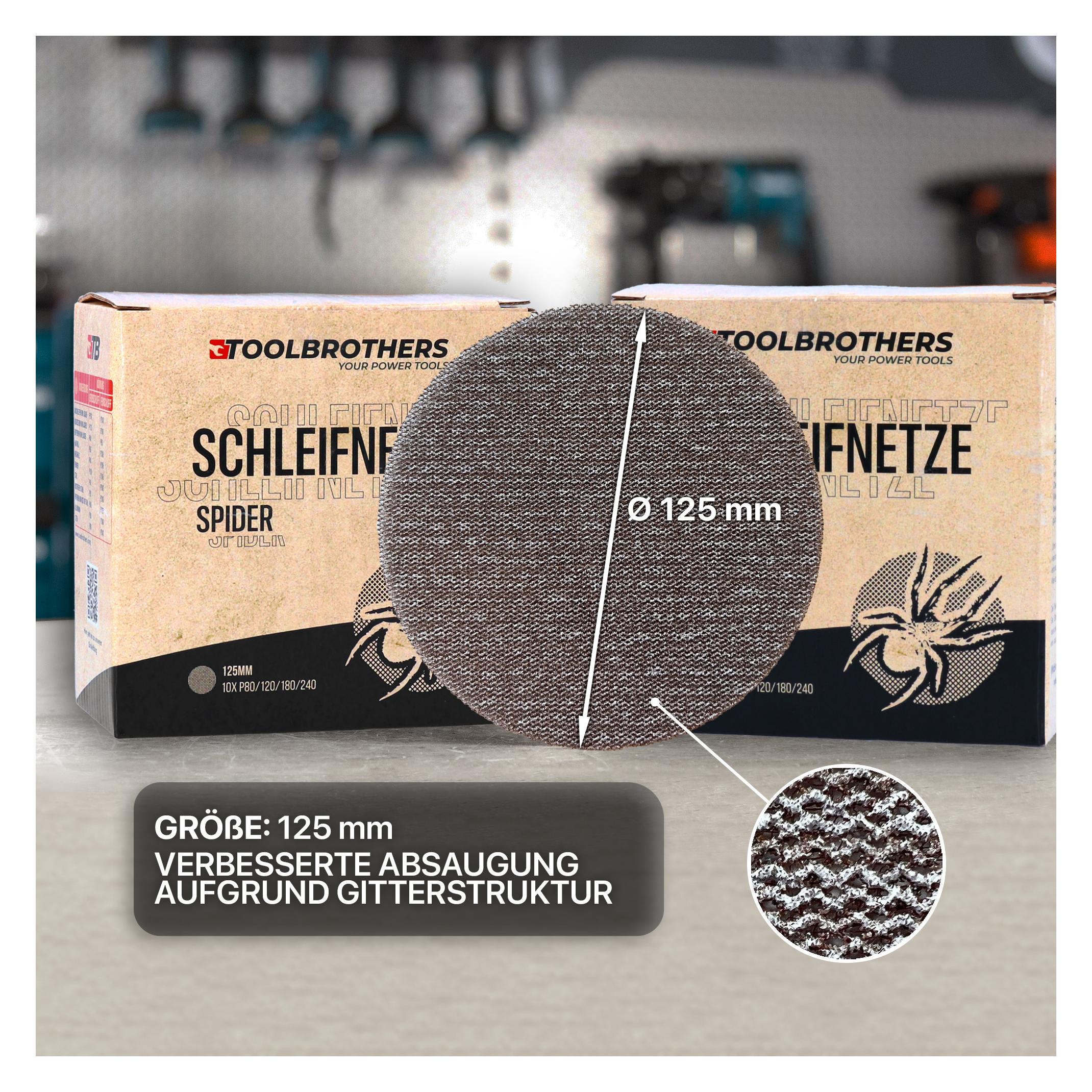 Tool Brothers Toolbrothers SPIDER Schleifset Netzschleifmittel 2 Packungen 80x Schleifnetze 125mm Klett je 20x (32516415)