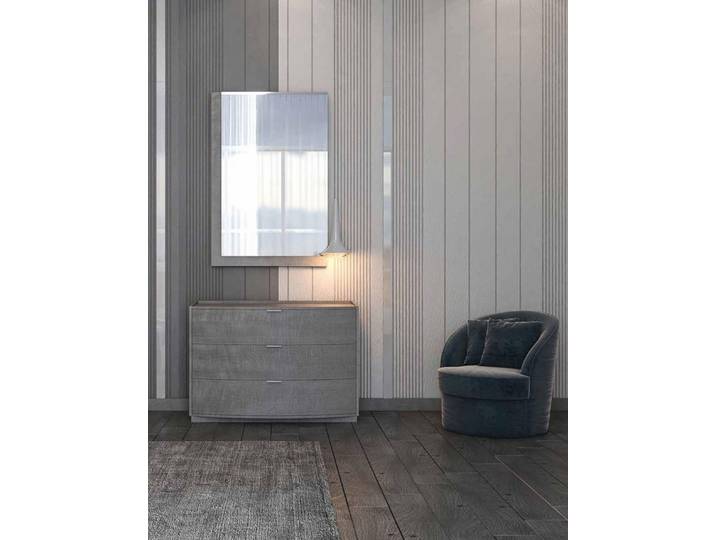 JVmoebel Kommode Grau Holzsideboard mit Spiegel und drei geräumigen Schubladen (1 St., Kommode + Spiegel), Made in Europa