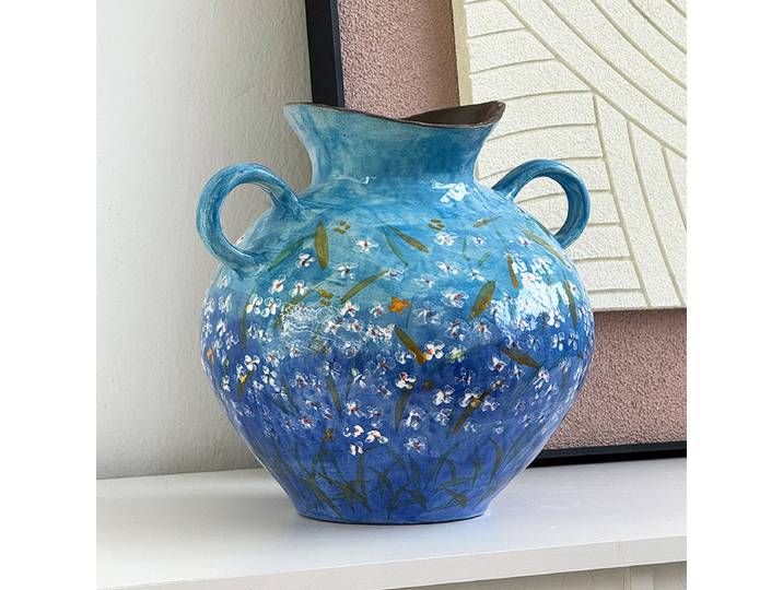 Vase Impressionniste Peint à la Main, Ornement Artistique Rétro, Vase en Céramique Fait Main pour la Maison, Composition Florale, Ornement Artistique Esthétique